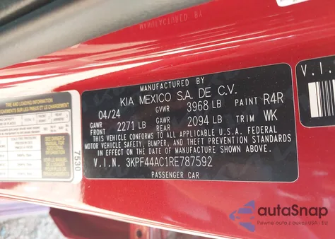 2024 Kia Forte Gt from USA, damaged, VIN 3KPF44AC1RE787592